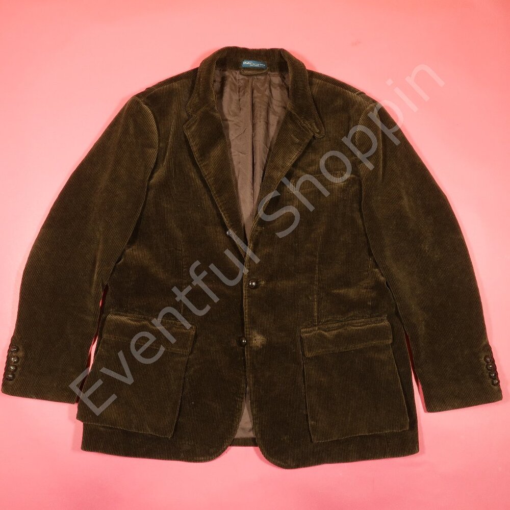 Vintage Polo Ralph Lauren 3/2 1V Wide Whale Corduroy Blazer in Brown Size 2XL - Picture 2 of 9
